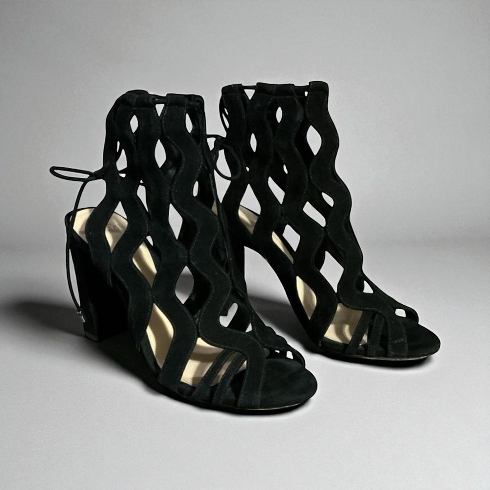 Alexandre Birman Loretta Black Suede Cutout Block Heel Sandals EU 37 US 7 - Picture 3 of 14